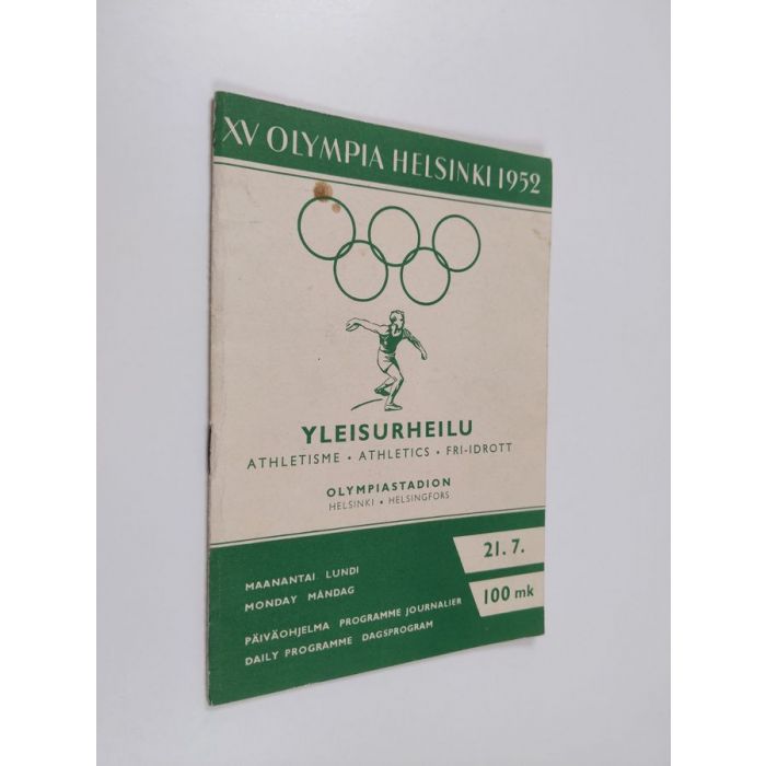 XV Olympia Helsinki 1952 : yleisurheilu : päiväohjelma : Maanantai 