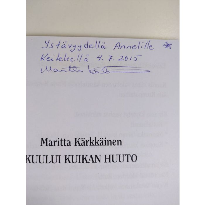 Maritta Kärkkäinen : Kuului kuikan huuto - Elämää savolaisessa maisemassa  1900-luvulla