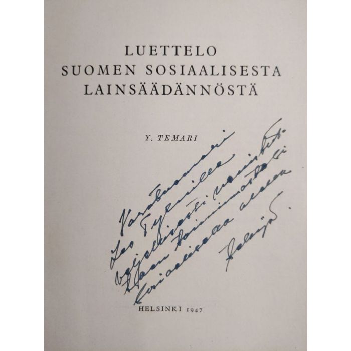 Y. Temari : Luettelo Suomen sosiaalisesta lainsäädännöstä : sosiaalisia  käsikirjoja