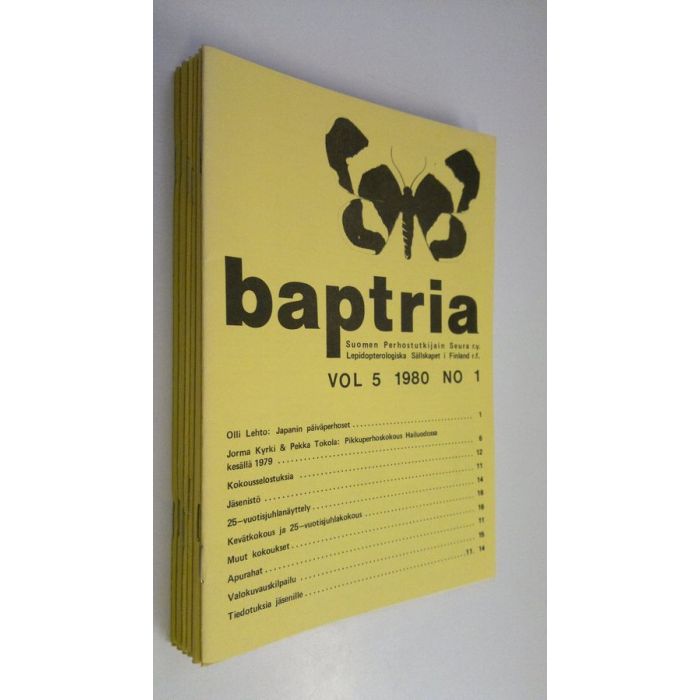 Baptria : Suomen perhostutkijain seuran tiedotuslehti erinäisiä numeroita  (1985 n:o 1-2, 1984 n:o 2, 4, 1980 n:o 1, 4)