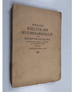 Kirjailijan S. Wettenhovi-Aspa käytetty kirja Nauloja kieltolain ruumisarkkuun sekä reseptikokoelma kotimaisten viinien ja liköörien valmistamista varte