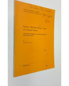 Kirjailijan Martti Valle käytetty kirja Factors affecting plaque assay of animal viruses : With special reference to vesicular stomatitis and vaccinia virus