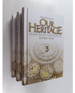 Kirjailijan Eliyahu Kitov käytetty kirja The Book of Our Heritage - The Jewish Year and Its Days of Significance 1-3 (laatikossa)