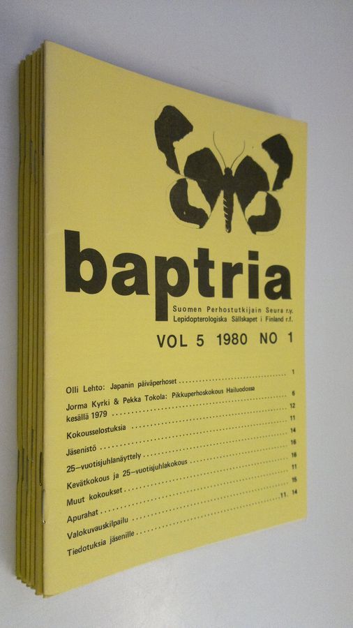 Baptria : Suomen perhostutkijain seuran tiedotuslehti erinäisiä numeroita  (1985 n:o 1-2, 1984 n:o 2, 4, 1980 n:o 1, 4)